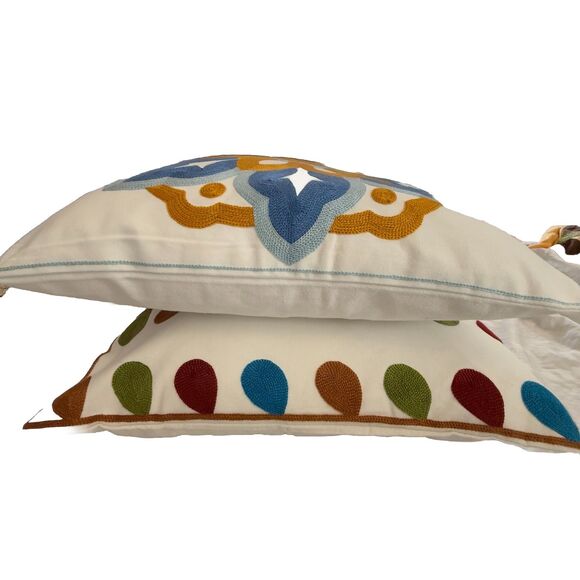 Kittmin Embroidered Boho Fall Floral Decorative Set Of 2 Throw Pillows Couch - Picture 10 of 10